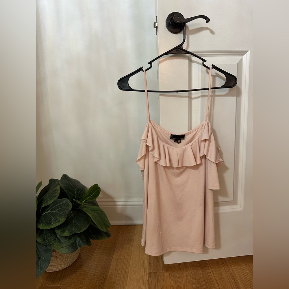 Pink Ruffle Cold Shoulder Top
